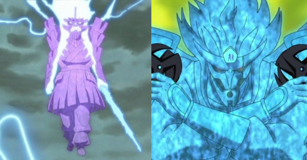 Ilustração do Susanoo Perfeito de Sasuke e Madara em Naruto Shippuden, mostrando o poder de um Uchiha.