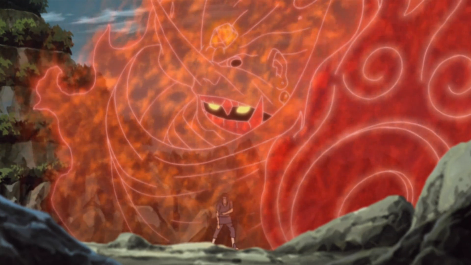 Susanoo de Itachi Uchiha empunhando a Espada Totsuka e o Espelho Yata, em Naruto Shippuden.