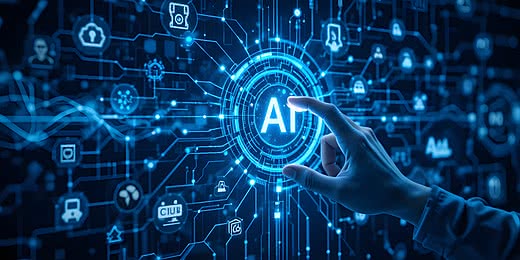 Uma cidade futurista ao pôr do sol com carros voadores e luzes neon, gerada por IA.