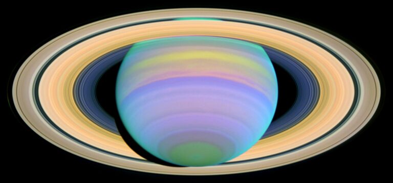 Anéis de Saturno capturados em luz ultravioleta pelo Telescópio Hubble